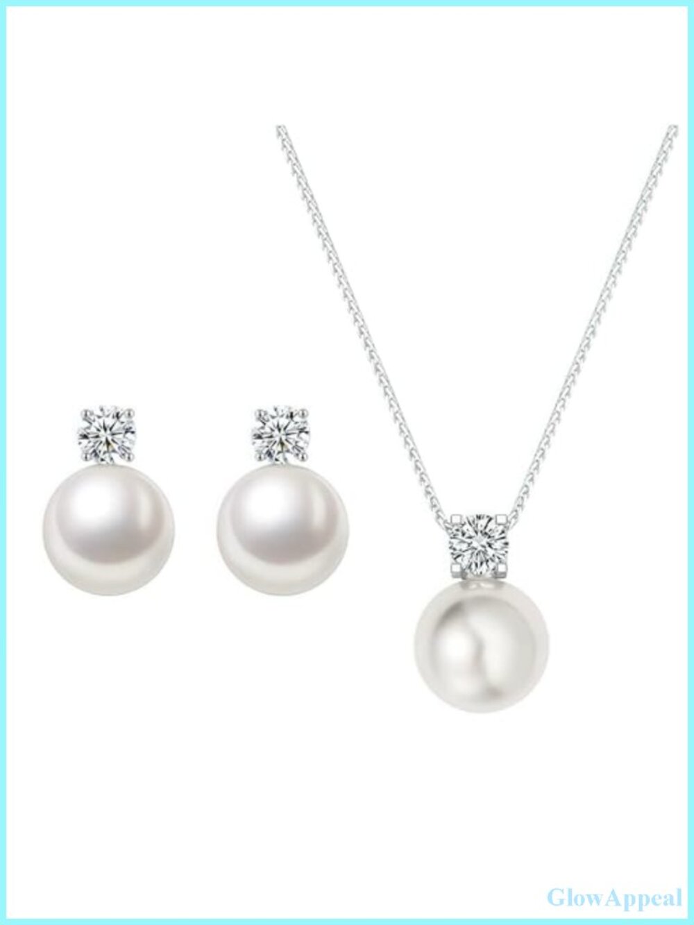 Pearl Earring Necklace Set Silver Platinum Plated Hypoallergenic Wedding Jewelry